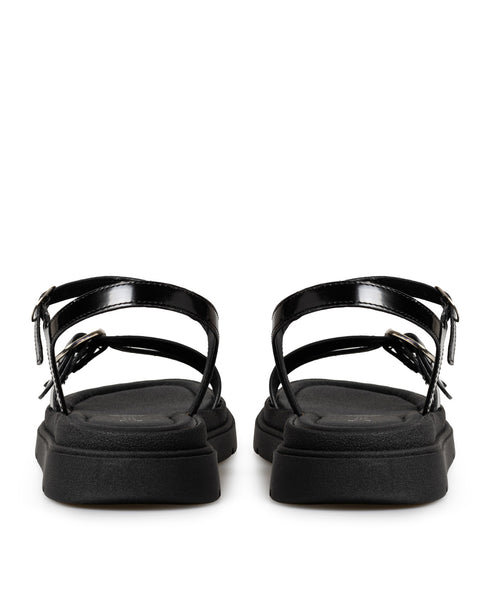 Sandalia Plana Negra Charol Chunky 3154039
